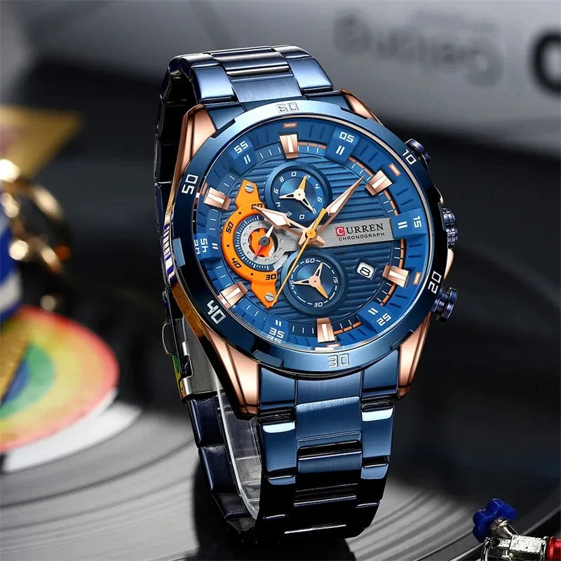 CURREN 8402 Stainless Steel Business Waterproof Chronograph Wristwatch Sport Clock Quartz Watch for Men Relogio Masculino Reloj