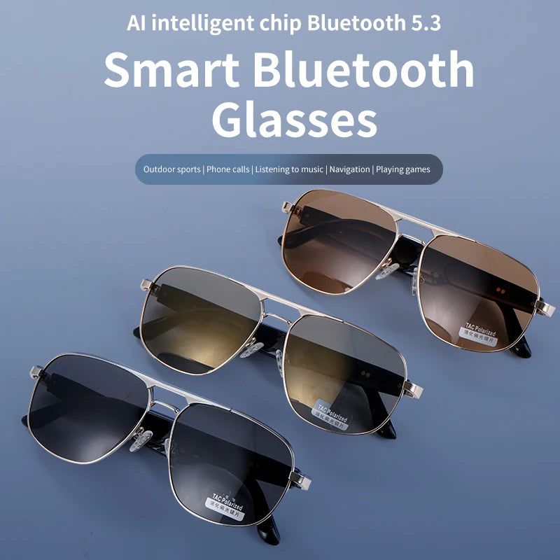 2025 GS02 Fashion Anti-UV for Bluetooth AI Translation Smart Sunglasses Metallic Polarized Outdoor Headset for Men and Women