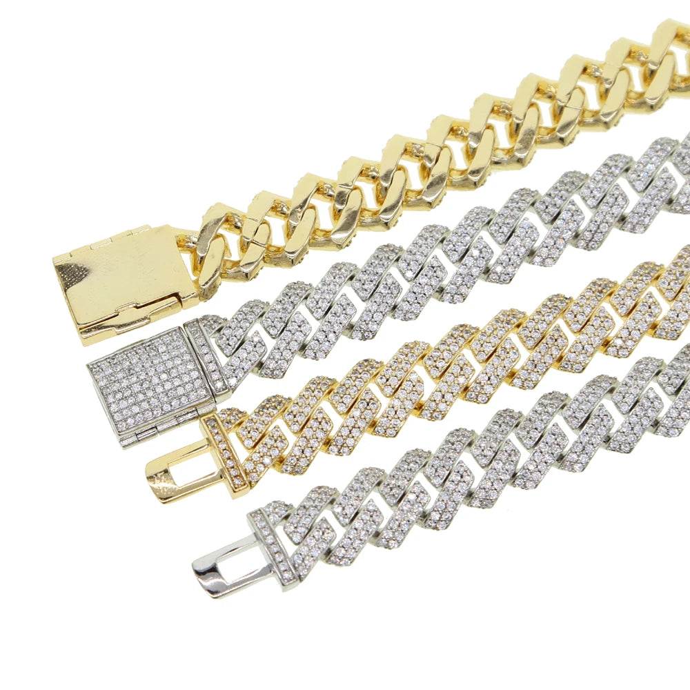 New 12mm Cuban Link Chains Necklace Gold Silver Color CZ Hiphop Fashion Jewelry Bling AAA Zircon 2 Row Iced Out For Men