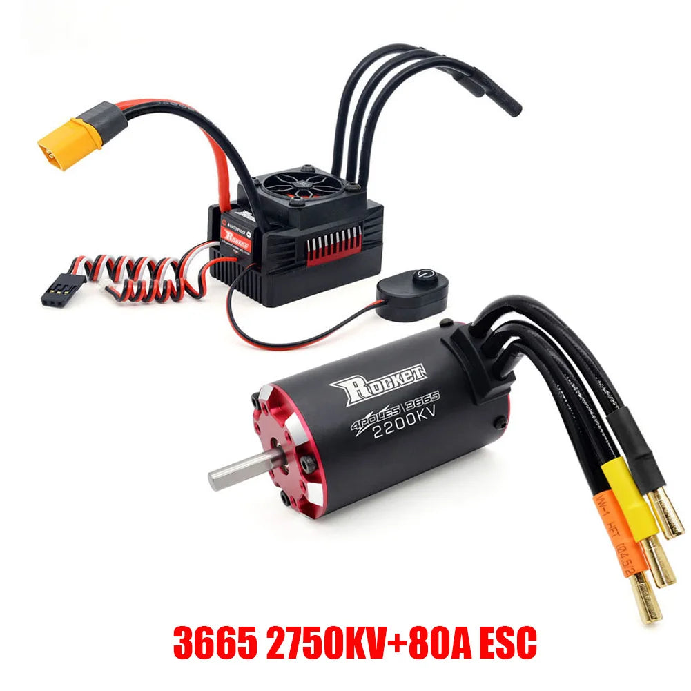 Rocket V2 Waterproof 3665 3800KV 3150KV 2750KV 2200KV Brushless Motor with 80A ESC for RC Car 1/10 Motor RC Rock Crawle