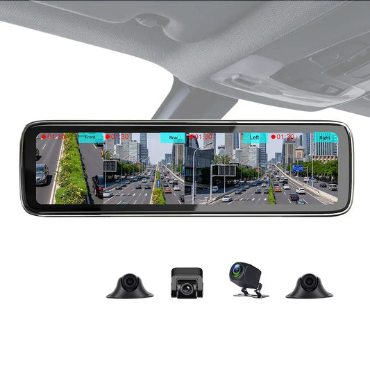 12Inch 4 Cameras Channel Way 360 Degree Bird View Car Dvr Dash Cam with Touch Screen Smart Rearview Mirror for Trucks