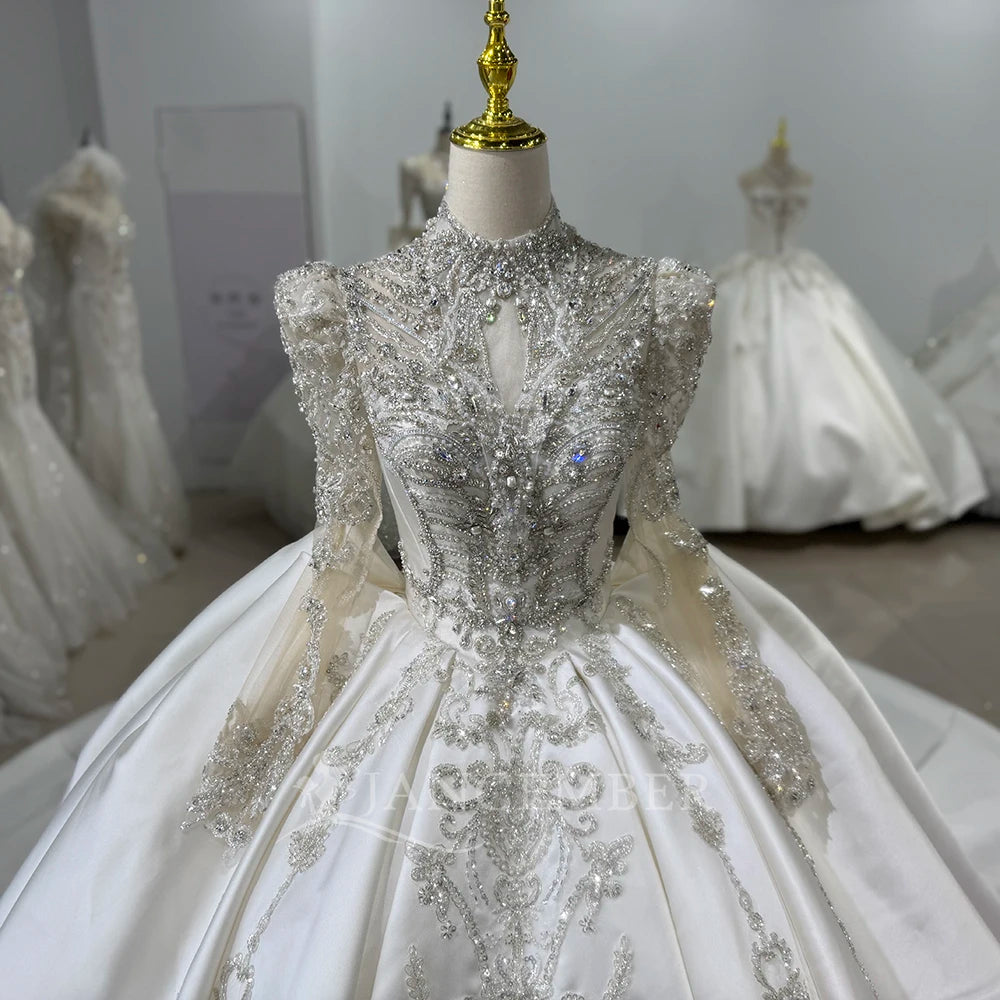 Vintage High-End French Light Luxury Wedding Dress New Bride Long Sleeve Satin Xs153