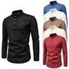 DAN Slim Solid Color Long Sleeve Business Shirt Half-Open with Standing Collar Cotton Linen  Autumn K93K1-01-10