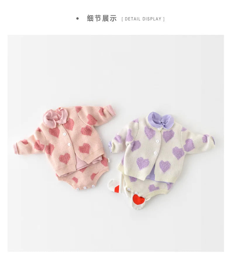 MILANCEL baby girl clothes baby knit clothing set heart bodysuit baby sweaters 2 pcs baby suit  soft newborn clothes