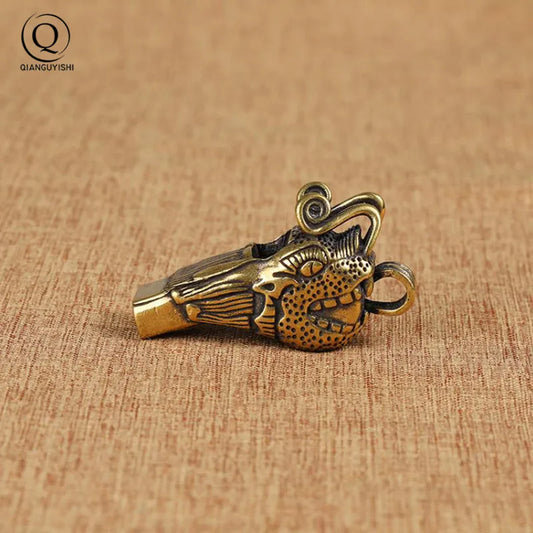 Vintage Brass Dragon Head Whistle Car Keys Chains Pendants Men Women Outdoor Survival Tools Whistles Necklaces Keychains Hanging