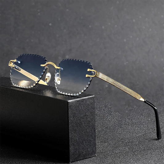 HBK Unisex Frameless Sunglasses Black PC Alloy Pink Blue Gradient Lens Polygon Rimless Design New Street Fashion Men Women