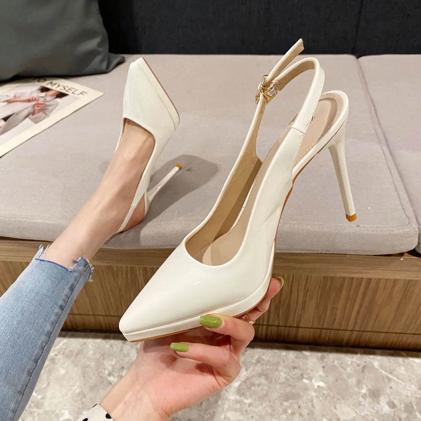 Slingback Zapatos Tacon Mujer Smooth Leather Strange Designer Elegant Heel Women's Pumps