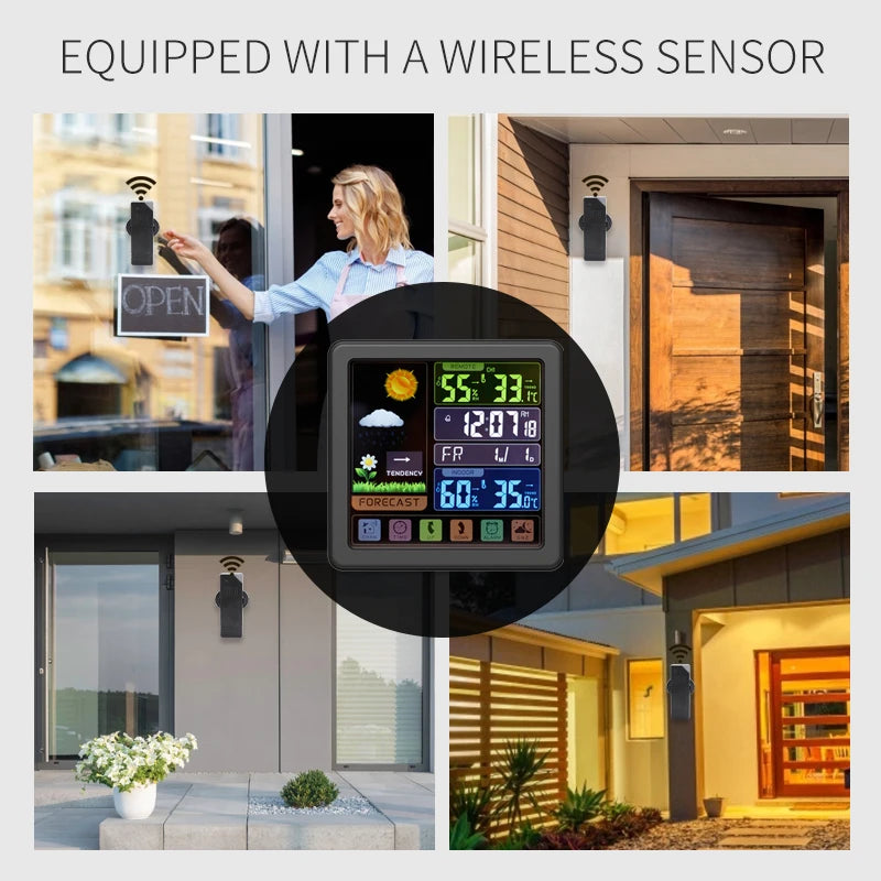 Touch Screen Electric Alarm Clock  Wireless Weather Station Digital Wall Clock Outdoor Temperature and Humidity Sensor