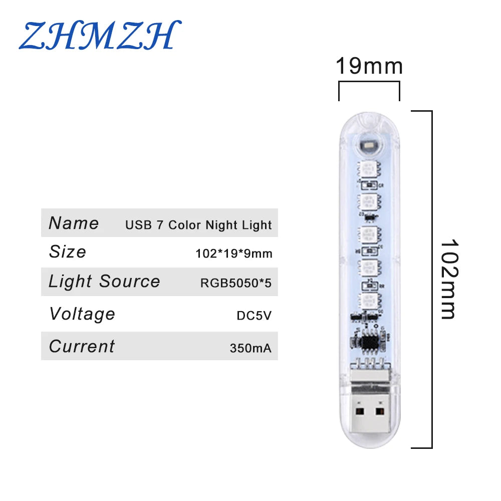 DC5V RGB USB Mini LED Night Light Portable 7 Colors Atmosphere Lamps USB Colorful Lights With Button Switch Light Color Control