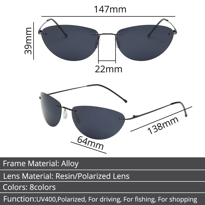 Fashion Rimless Square Sunglasses Mens Rectangle Photochromic Polarized Driving Sunglasses Oval Sun glasses UV400