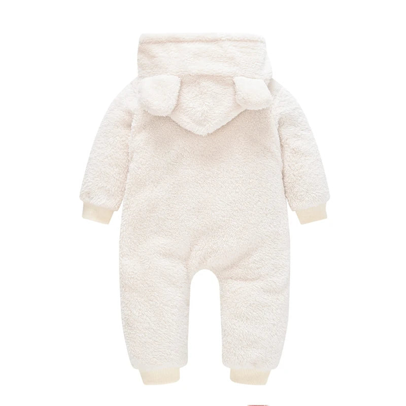 Cute Plush Bear Baby Rompers Toddler Girl Overall Jumpsuit Spring Autumn Hooded Zipper Baby Boys Romper Infant Crawling Clothing