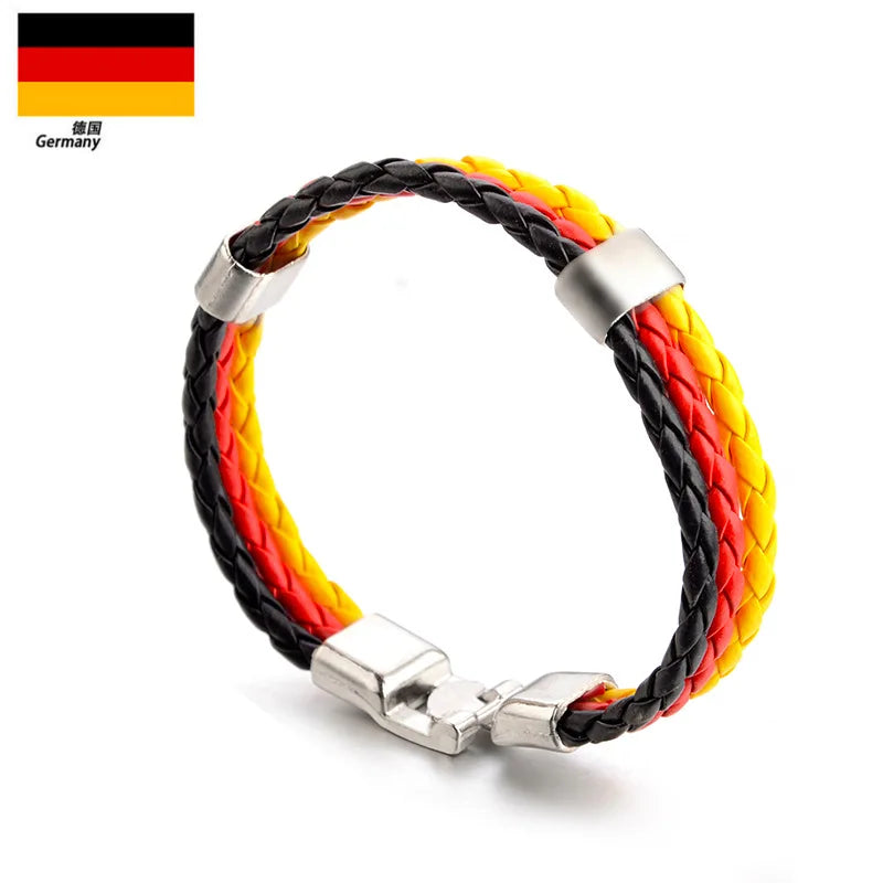 National team Unisex Italy France Russia National Flag Rope Surfer Leather Braided Bracelet Bangle Wristband Friendship Gift