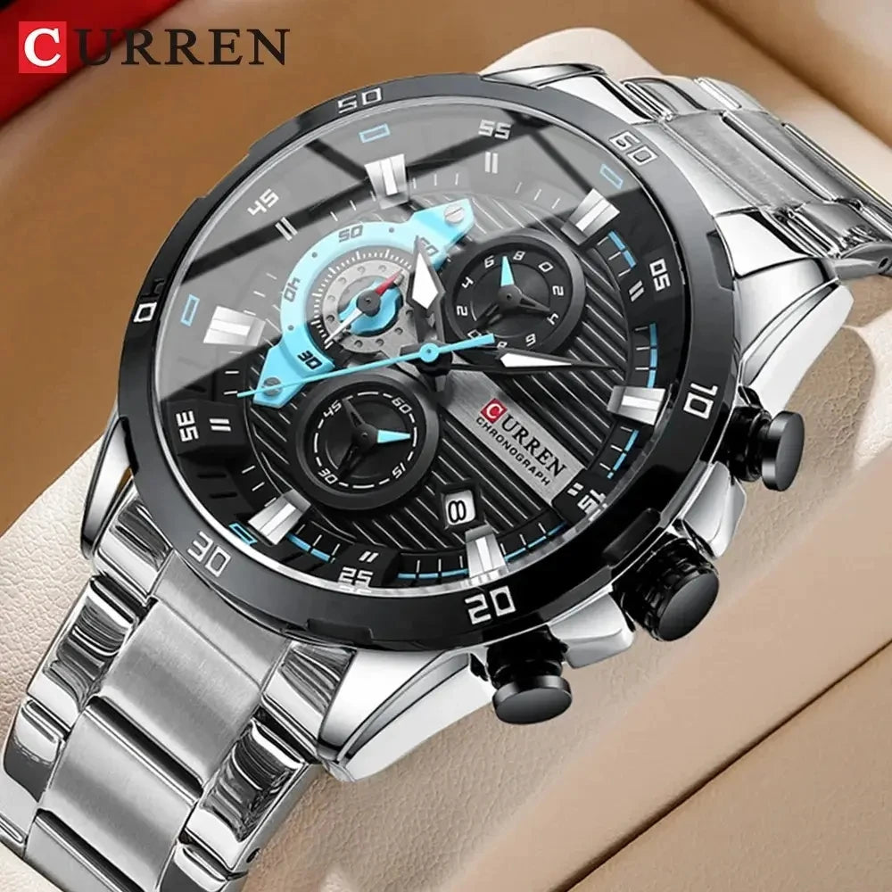 CURREN 8402 Stainless Steel Business Waterproof Chronograph Wristwatch Sport Clock Quartz Watch for Men Relogio Masculino Reloj