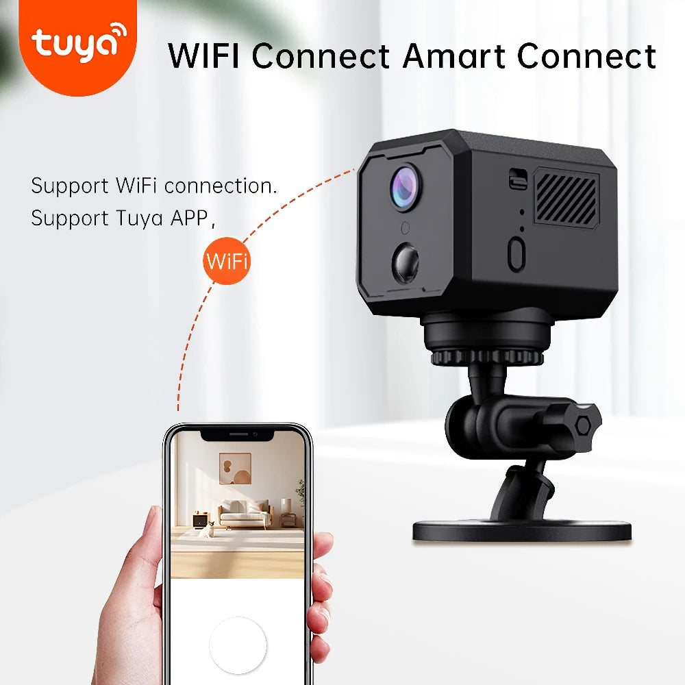 Tuya 5MP WiFi Mini Camera Horizontal Rotation PIR Motion Detection Clear Night Vision Two-Way Audio Battery Powered-CMOS Cloud