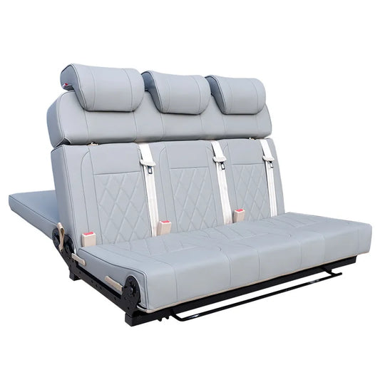 Wholesale Adjustable Triple-Person Folding Leather Sofa Customized RV Passenger Seat Bed for Camper Vans MPVs Modified Car Seats