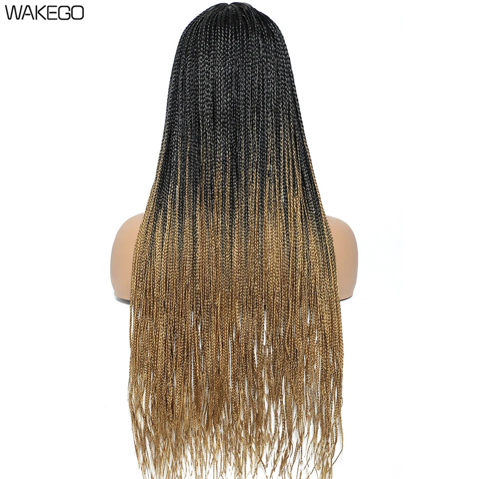 Wakego 26 Inch Ombre Box Braided Wigs For Black Women Braided Wig Fake Scalp Heat Resistant Braiding Hair Wig Peruca Sintetica