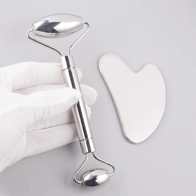 Stainless Steel Face Care Massager Facial Roller Gua Sha Tool Set Massage Neck Beauty Health Anti Wrinkle Cellulite Skin Detox