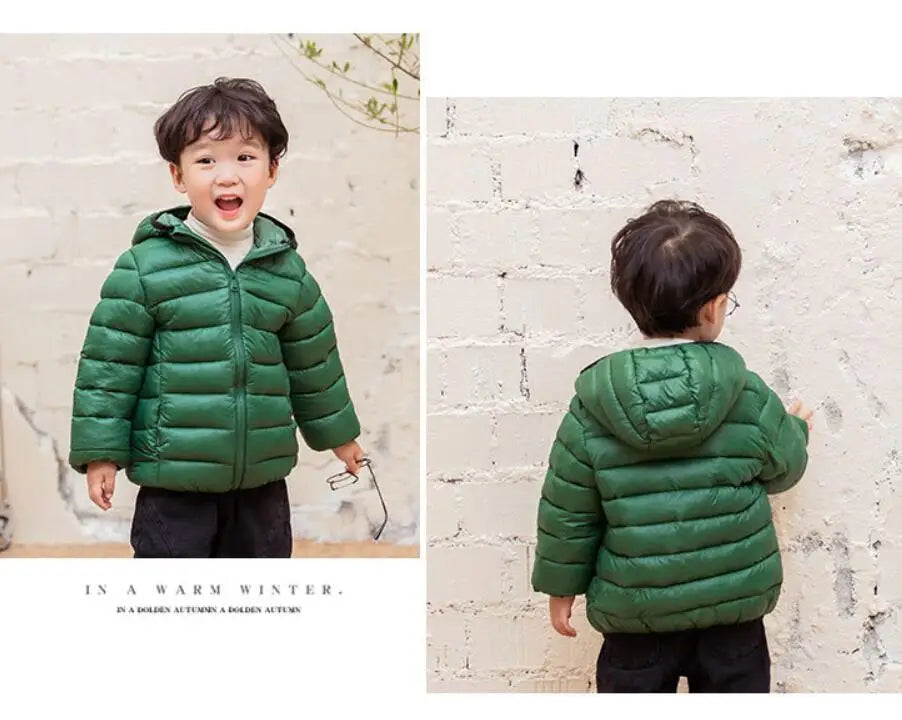Girls Light Down Cotton Jacket Baby Boys Snowsuit Jackets Autumn Children Clothing 2-8 Years Fashion Kids Hooded Outerwear Coats