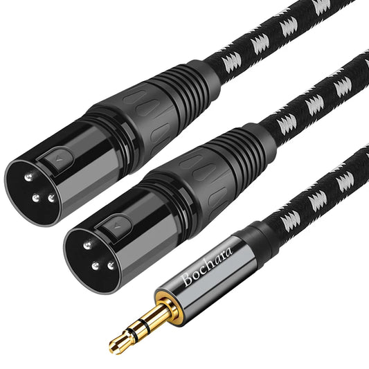 Bochara Braided 3.5mm Stereo Jack  TRS to Dual XLR Male OFC Aux Audio Cable Foil+Braided Shielded 1.5m 3m 5m