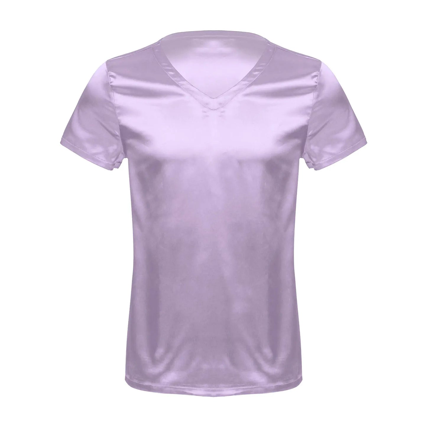 Mens Male Clothing V Neck Short Sleeve Satin Casual Comfortable T-Shirt Loose Pajamas Tops Loungewear Sleepwear Nightwear