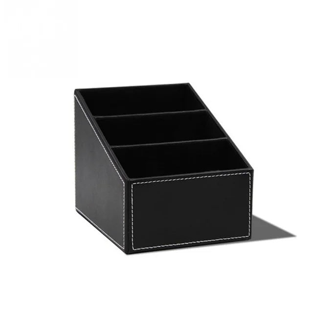 Household Phone And TV Remote Control Leather Storage Box Desk Organizer Holder Home Office Storage Case