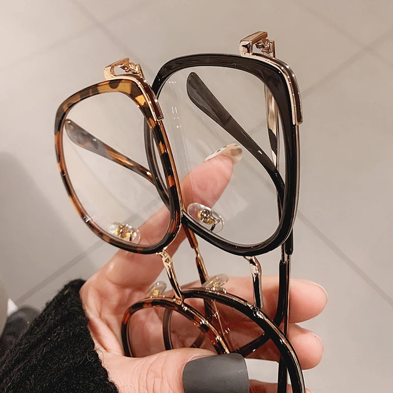 SO&EI Fashion Oversized Square Women Glasses Frame Vintage Clear Anti-Blu-Ray Eyewear Men Optical Pink Frame Computer Goggle