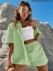 Women Cotton Linen Solid Suit Solid Color Short Sleeve Shirts and Shorts Casual Sports Outfits