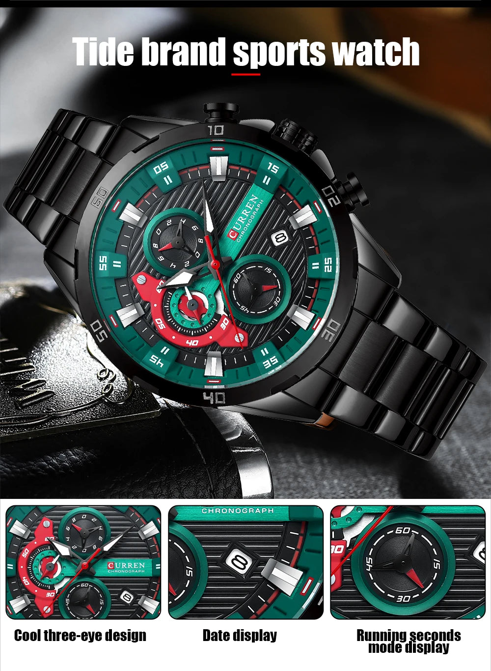 CURREN 8402 Stainless Steel Business Waterproof Chronograph Wristwatch Sport Clock Quartz Watch for Men Relogio Masculino Reloj