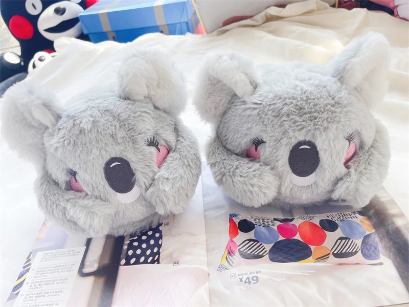 Cartoon Slippers Cute Koala Shape Home Cotton Shoes Woman Girl Warm Winter Indoor Shoes Flat Casual  Floor Non-slip Pink Grey