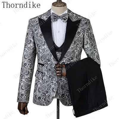 2023 Blazer+Pants+Vest Suits Male Casual Slim Blazer Coat Suit New Man Fashion Green Jacquard Eye-catching High Quality Party