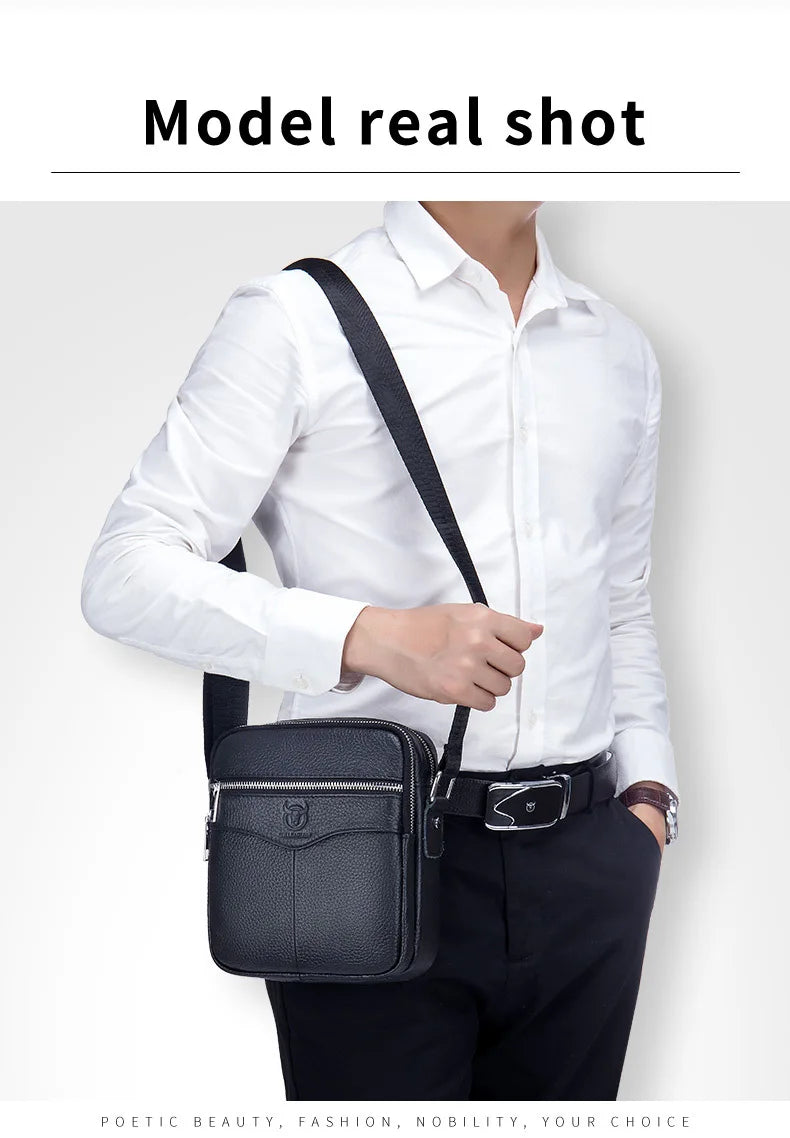 BULLCAPTAIN 2024 New Brand 100% cowhide men's bag shoulder bags high quality messenger small bag retro square luxury  handbag