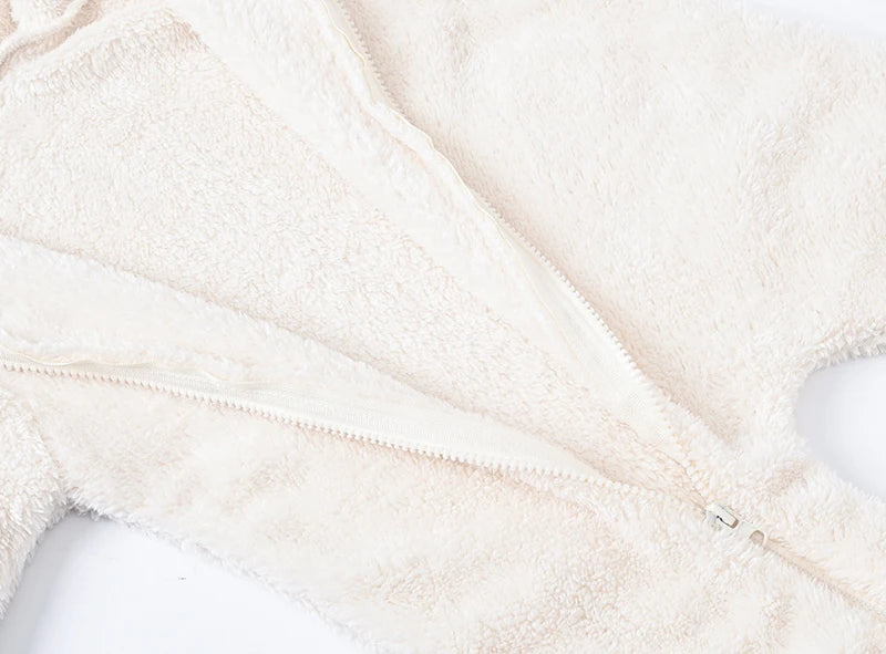 Baby Boy Clothes Spring Autumn Hooded Warm Baby Rompers Cute Plush Bear Overall Toddler Girl Jumpsuit Infants Crawling Clothing