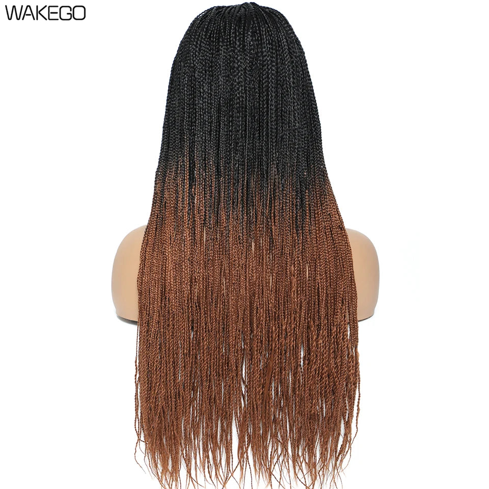 Wakego 26 Inch Ombre Box Braided Wigs For Black Women Braided Wig Fake Scalp Heat Resistant Braiding Hair Wig Peruca Sintetica