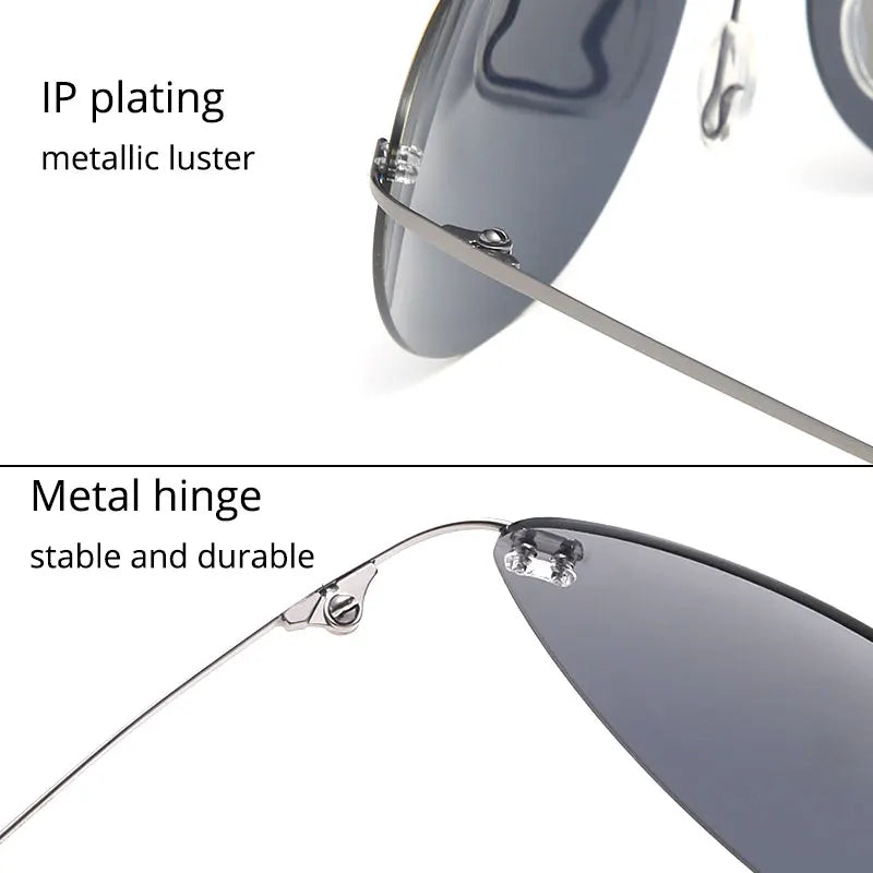 Fashion Rimless Square Sunglasses Mens Rectangle Photochromic Polarized Driving Sunglasses Oval Sun glasses UV400