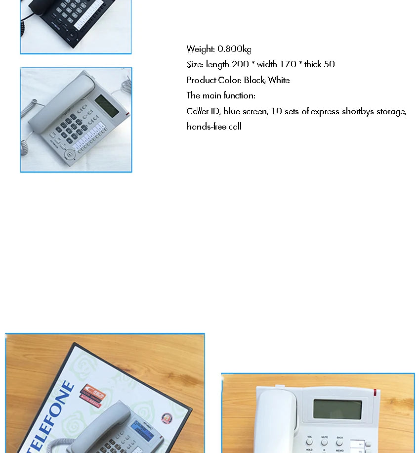 Desktop Corded Telephone, Wired Landline Phone for Home/Hotel/Office, Handsfree, with Blue Backlit, Caller ID, in English