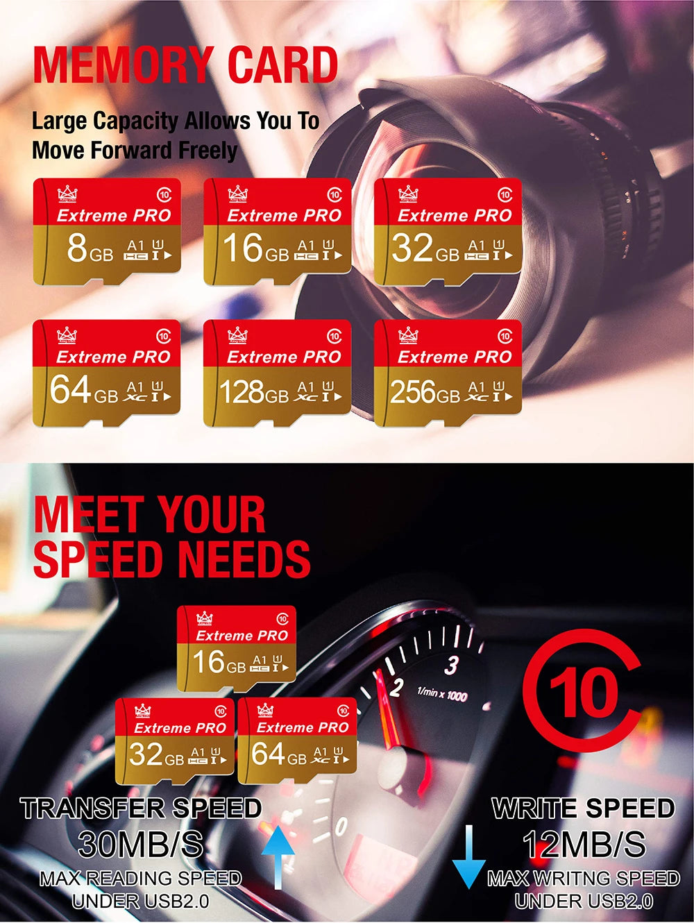 Memory Card High Endurance Video Monitoring TF Card 256GB 128GB 64GB 32GB Mini SD Card MAX Up to 100MB/s Flash Card for Mobile