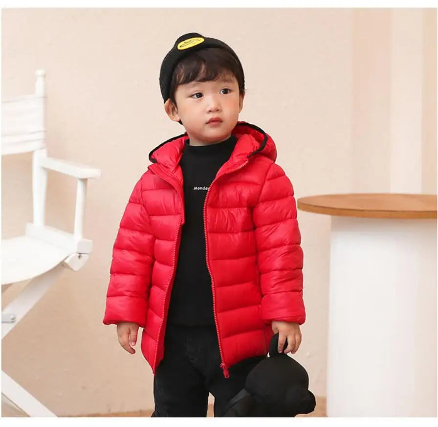 Girls Light Down Cotton Jacket Baby Boys Snowsuit Jackets Autumn Children Clothing 2-8 Years Fashion Kids Hooded Outerwear Coats