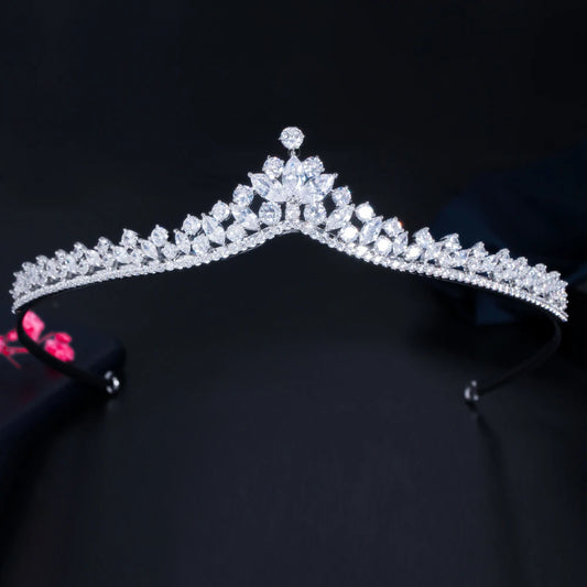 Elegant Shiny Cubic Zirconia Crystal Big Bridal Tiaras and Crowns Hair Accessories for Women Wedding Costume Headwear Jewelry