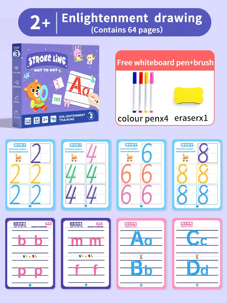 Tracing Trails Workbook for Kids Handwriting Activity Kit With Tracing Dry Erase Activity Boards and Crayon