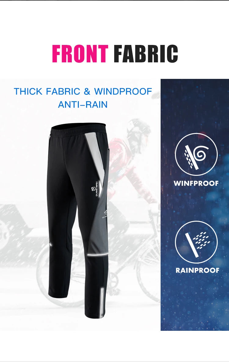 QUESHARK Men Women Thicked Warm Fleece Cycling Pants Windproof Waterproof  MTB Road Bike Bicycle Camping Trekking Trousers