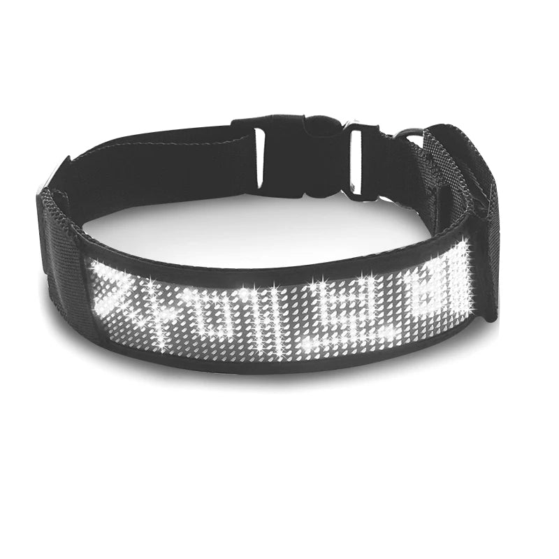 Free Size Adjustable Luminous LED Pet Collar Waterproof LED Light up Safety Dog Collar Programmable LED Display Dog Collars