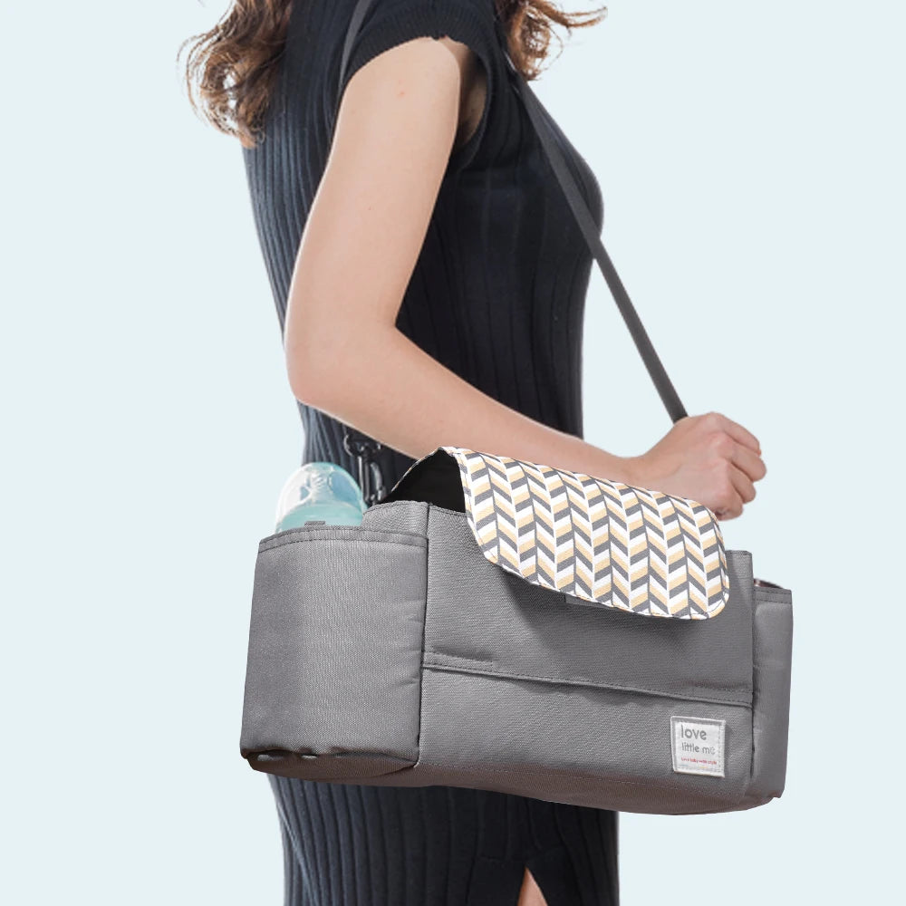 Universal Baby Stroller Organizer Expandable Diaper Bag with Shoulder Strap,Cup Holder,Zipper Pocket Stroller Accessories Travel