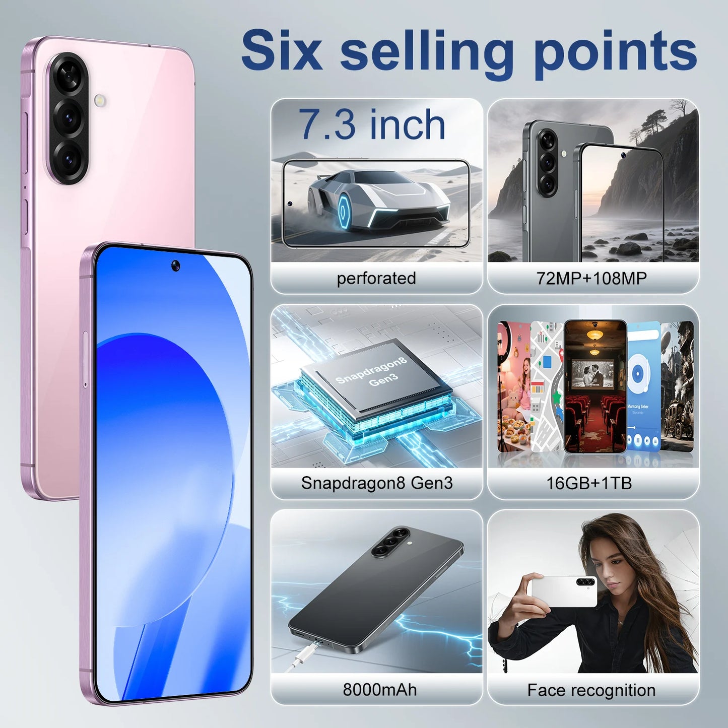 2025 A56 16GB+1TB Smartphone 108MP Rear French Spanish HD LTE 65W Cheap Online Cell Phones Dropshipping A56 Phone Mobile Phones