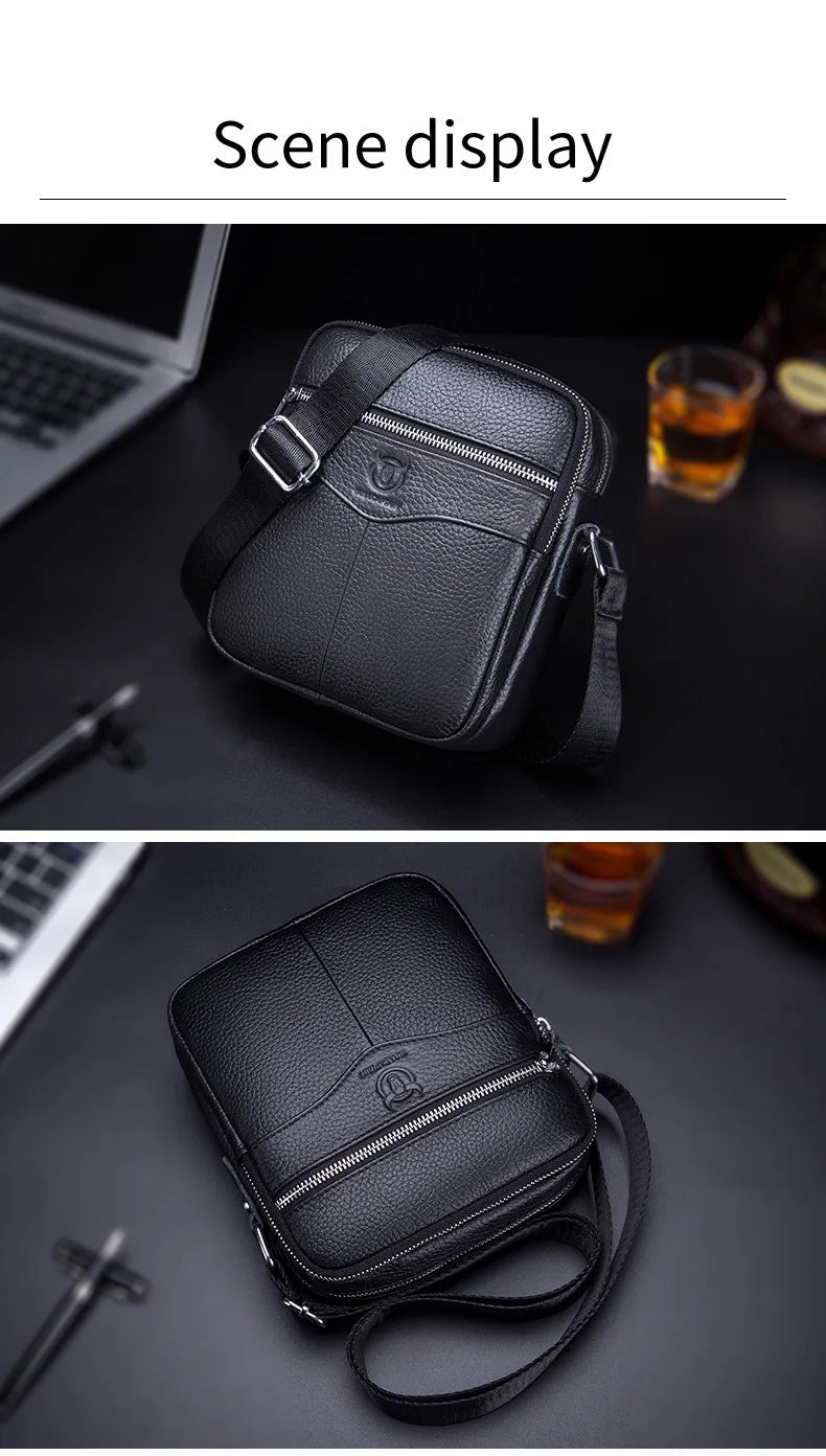 BULLCAPTAIN 2024 New Brand 100% cowhide men's bag shoulder bags high quality messenger small bag retro square luxury  handbag