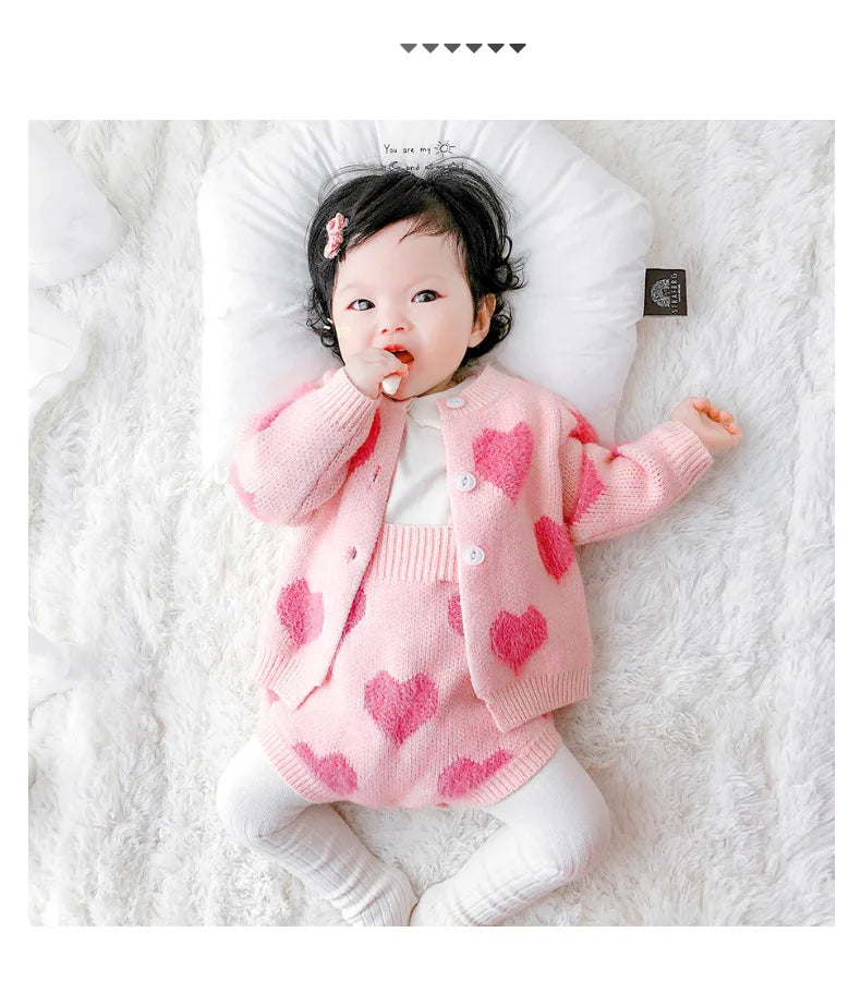 MILANCEL baby girl clothes baby knit clothing set heart bodysuit baby sweaters 2 pcs baby suit  soft newborn clothes