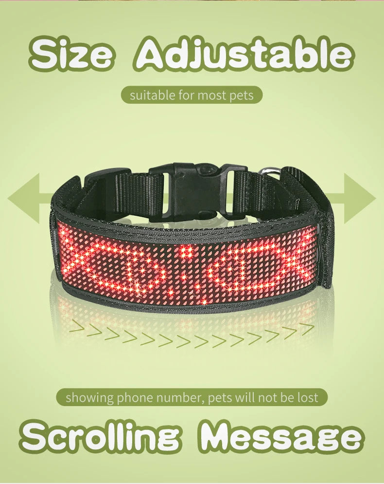 Free Size Adjustable Luminous LED Pet Collar Waterproof LED Light up Safety Dog Collar Programmable LED Display Dog Collars
