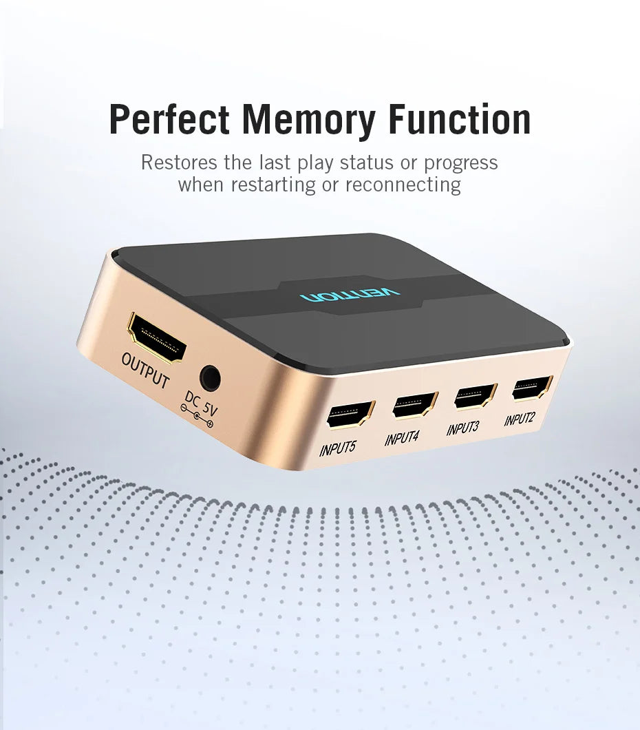 Vention HDMI Splitter 5 Input 1 Output HDMI Switch 5x1 for XBOX 360 PS4 Smart Android HDTV 4K 5 in 1 out HDMI Switcher Adapter