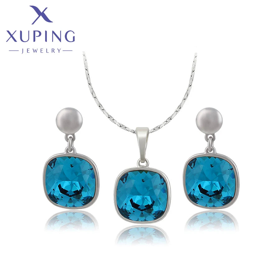 Xuping Jewelry New Arrival Luxury Necklace and Earrings Crystal Jewelry Set Women Party Gift 60503