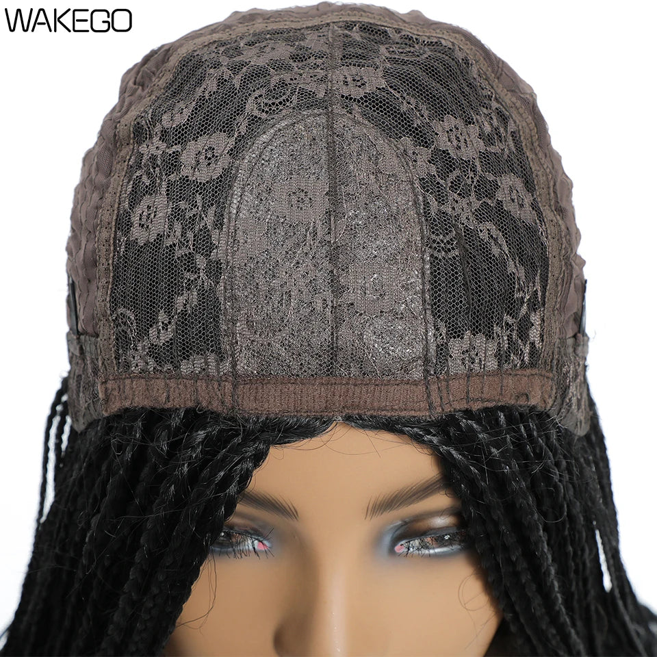 Wakego 26 Inch Ombre Box Braided Wigs For Black Women Braided Wig Fake Scalp Heat Resistant Braiding Hair Wig Peruca Sintetica