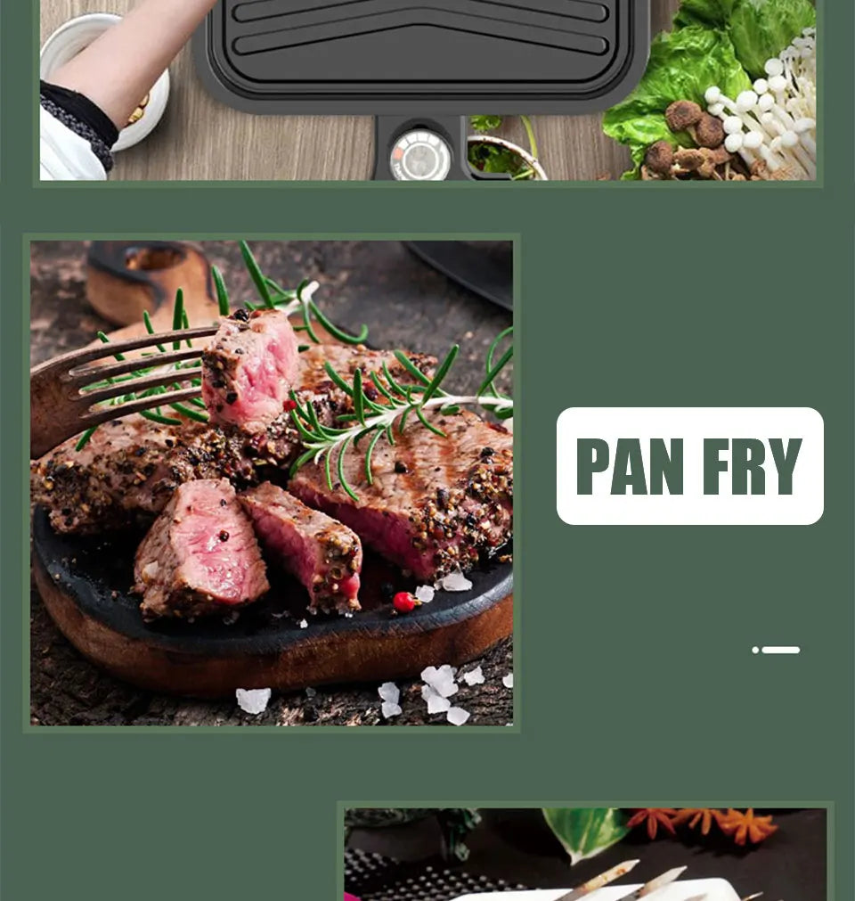 New stainless steel frying and grilling dual-purpose smokeless barbecue grill non-stick electric bakeware household high power